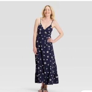 Navy Shell & Starfish Maxi Dress